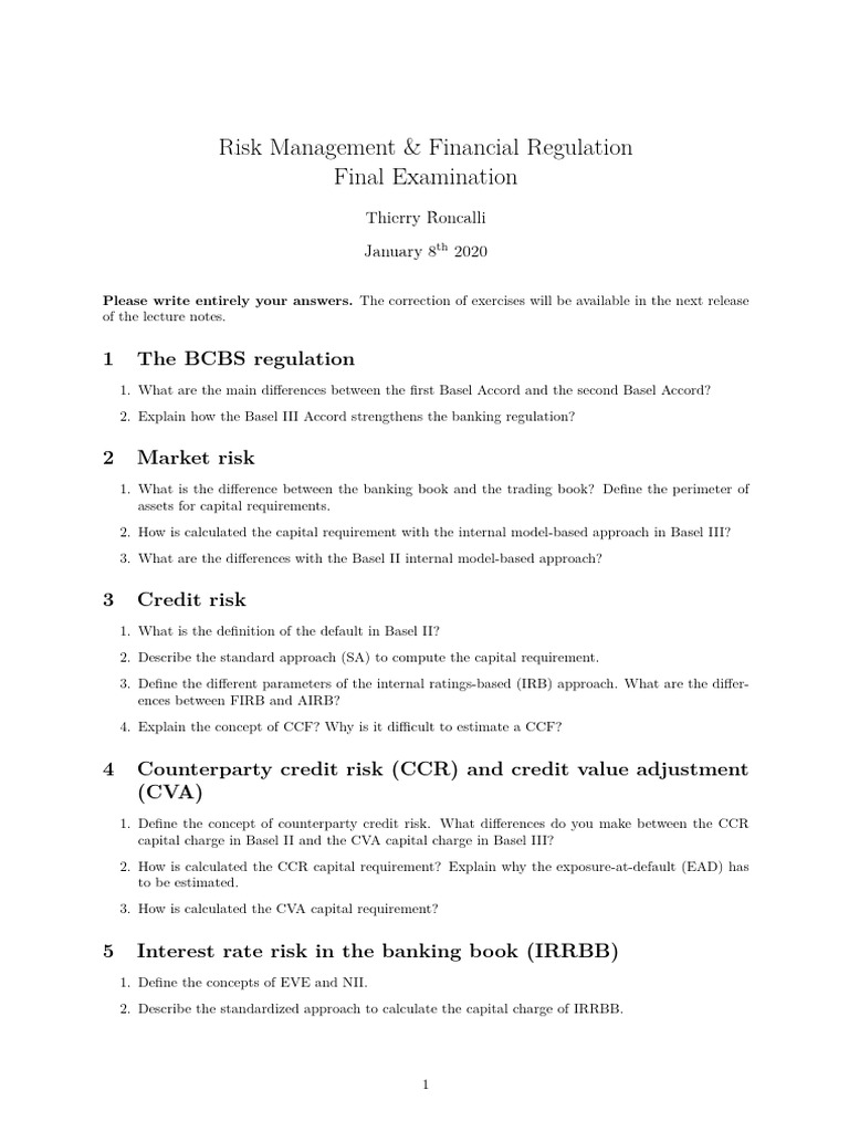 Basel III Risk Management Exam Guide | PDF | Basel Iii | Value At Risk