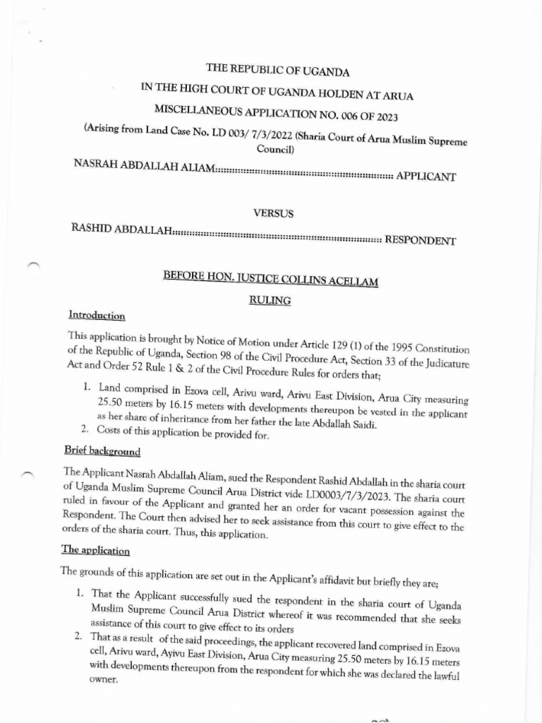 Abdallah V Abdallah 2024 UGHC 802 (29 August 2024) | PDF