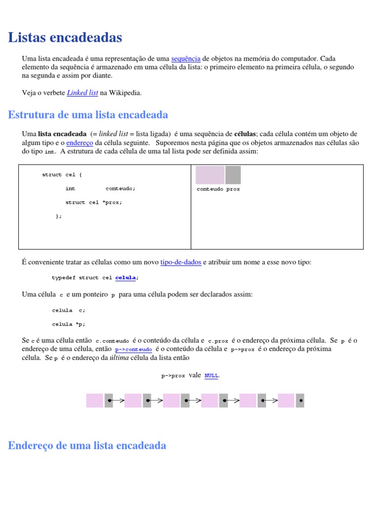 Estruturas de Listas Encadeadas em C | PDF | C (linguagem de ...