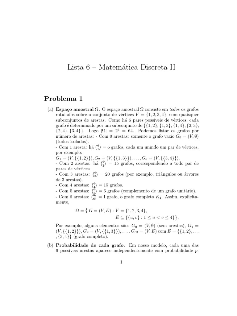 Lista 6 Matematica Discreta II | PDF | Teoria dos Gráficos | Vértice ...