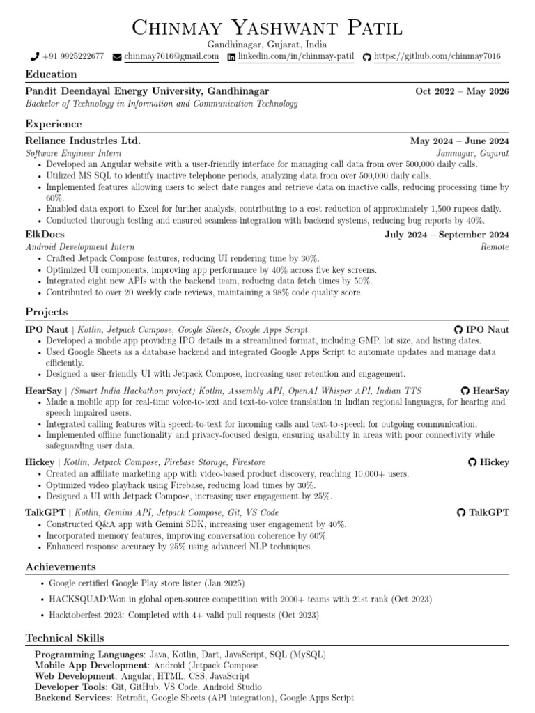 Software Engineer Intern Profile | PDF | Mobile App | Web Development