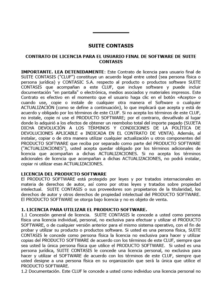 Anexo 2 - Licencia CLUF SUITE CONTASIS Al 20190704. | PDF | Software ...