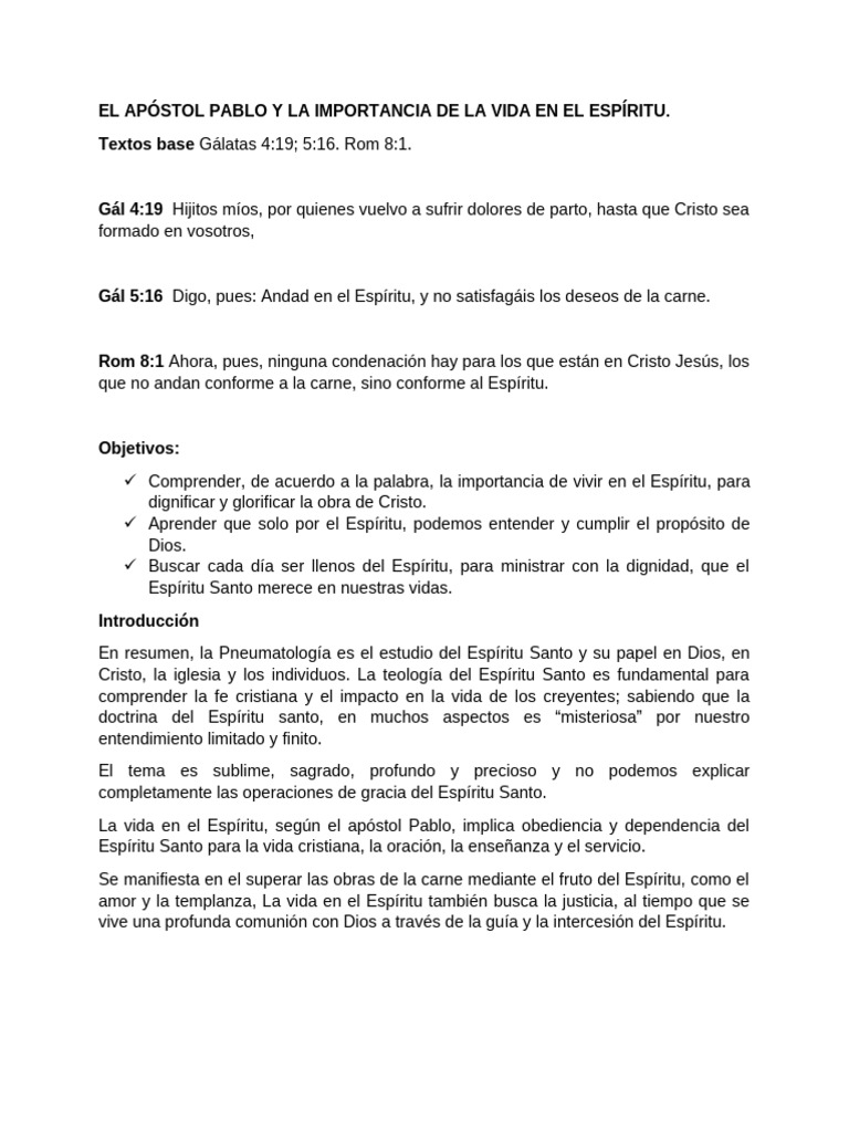 El Apóstol Pablo y La Importancia de La Vida en El Espíritu | PDF ...