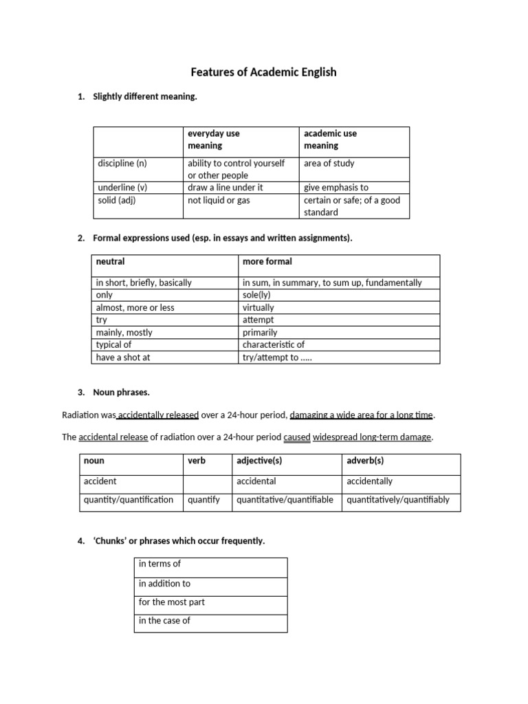 Understanding Academic English Features | PDF | Adverb | Verb