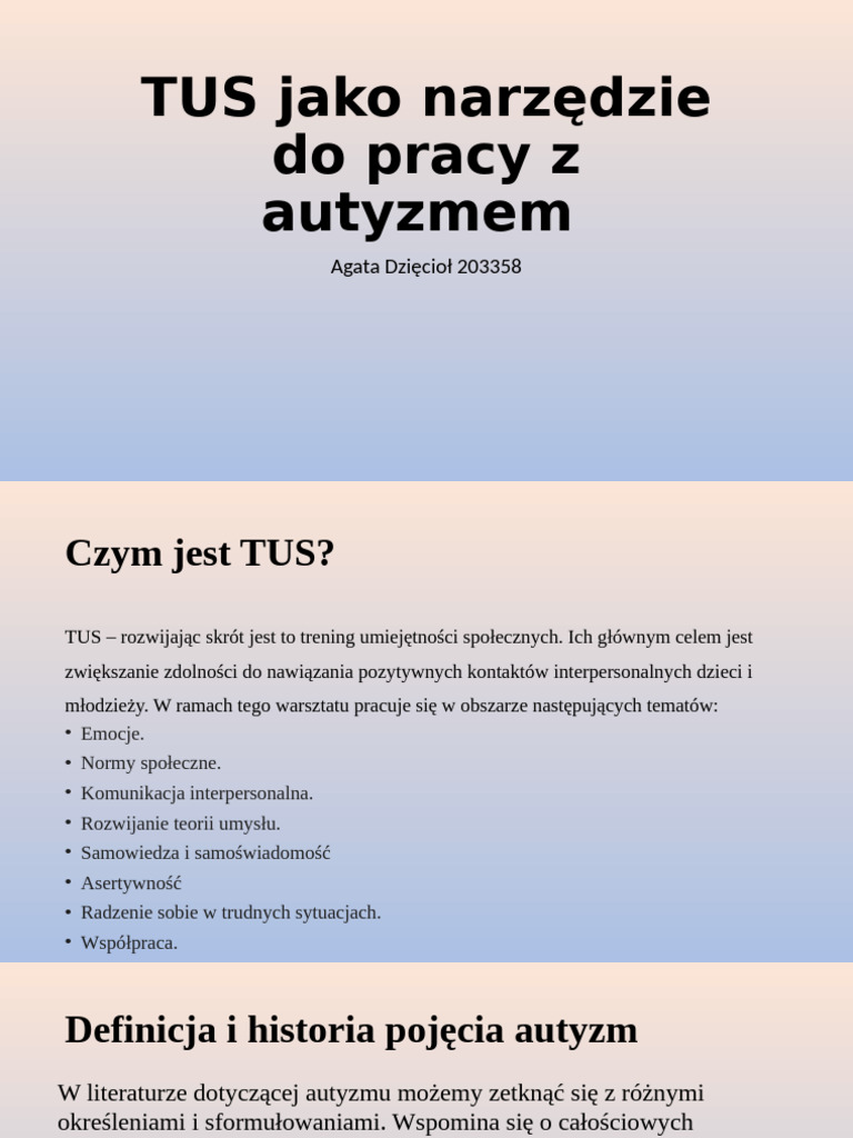 TUS Jako Narzędzie Do Pracy Z Autyzmem | PDF