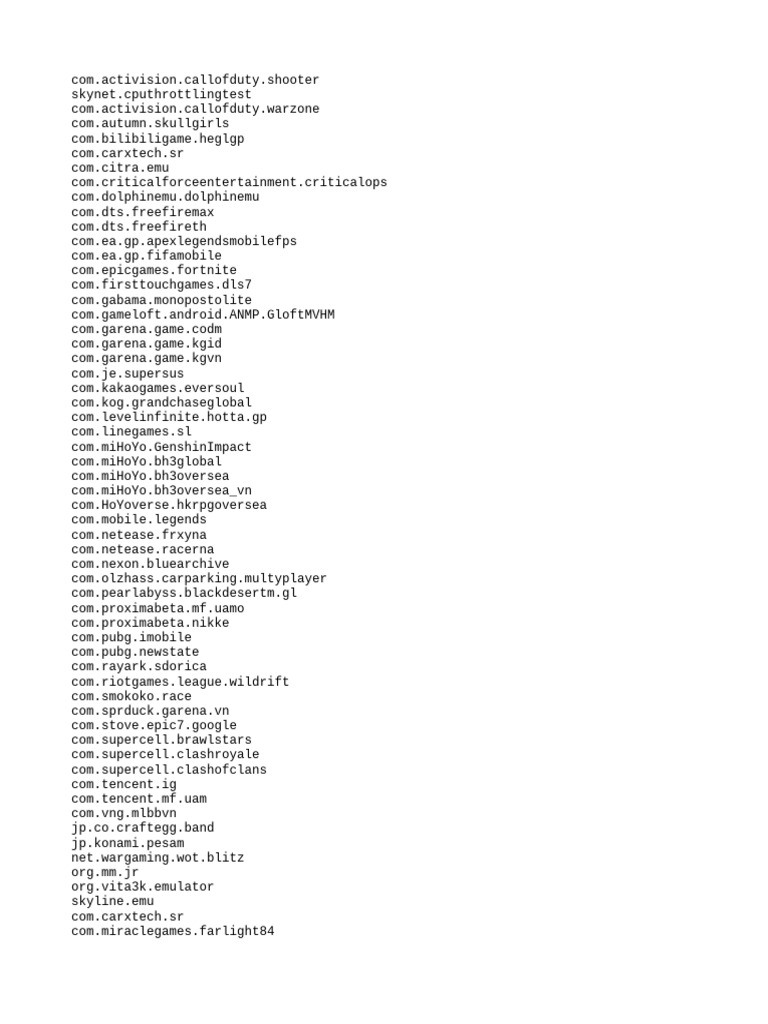 Popular Mobile Game Package List | PDF