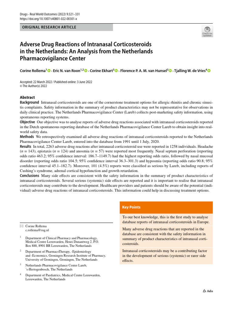Adverse Reactions of Intranasal Corticosteroids | PDF ...
