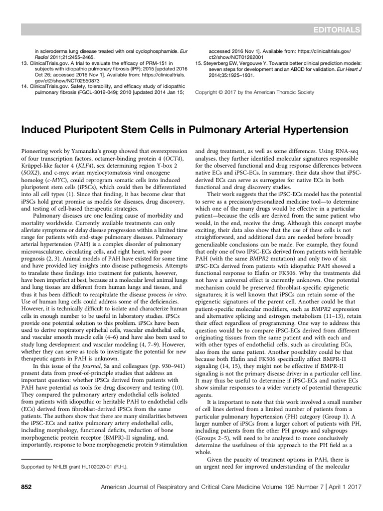 Induced Pluripotent Stem Cells in Pulmonary Arterial Hypertension | PDF ...