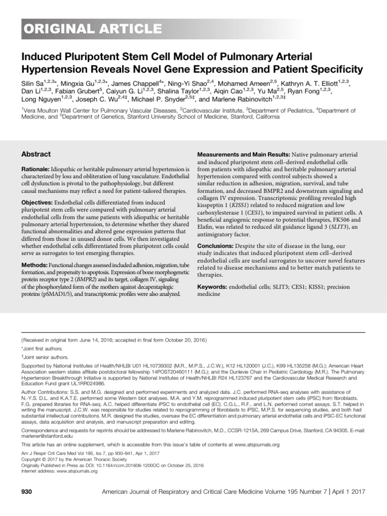 Induced Pluripotent Stem Cell Model of Pulmonary Arterial Hypertension ...