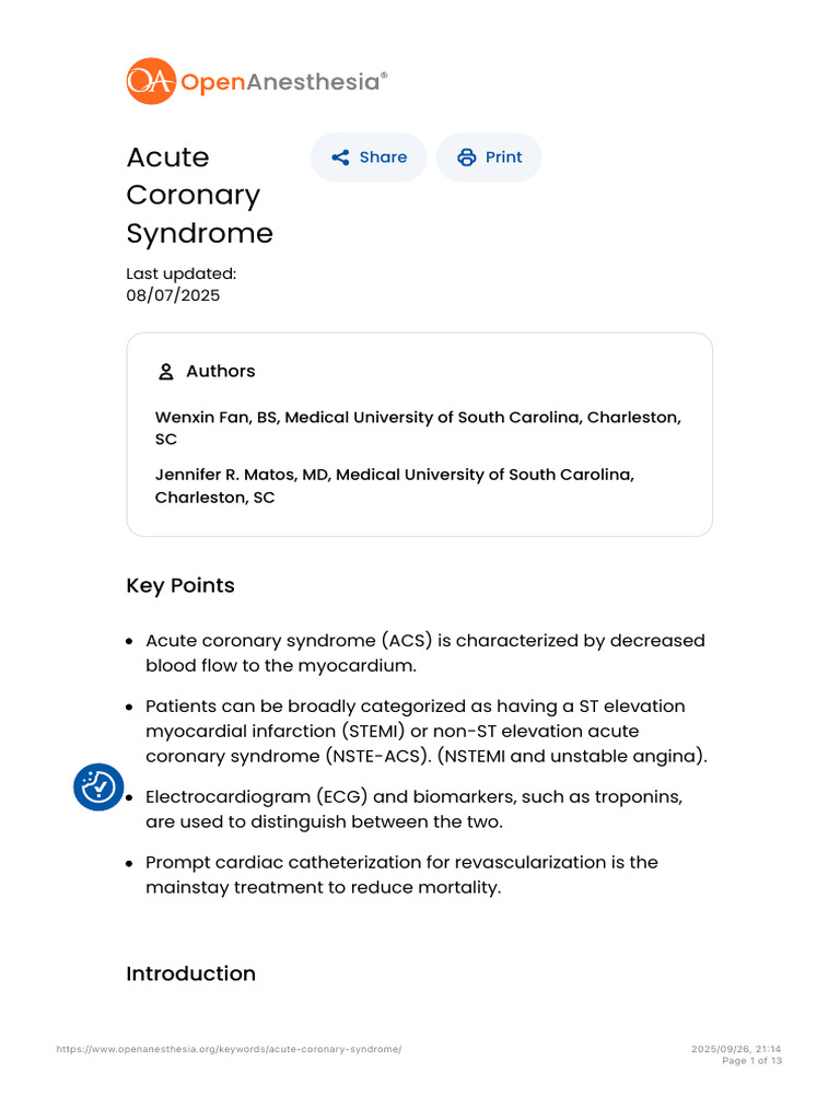 Acute Coronary Syndrome - OpenAnesthesia | PDF | Myocardial Infarction ...