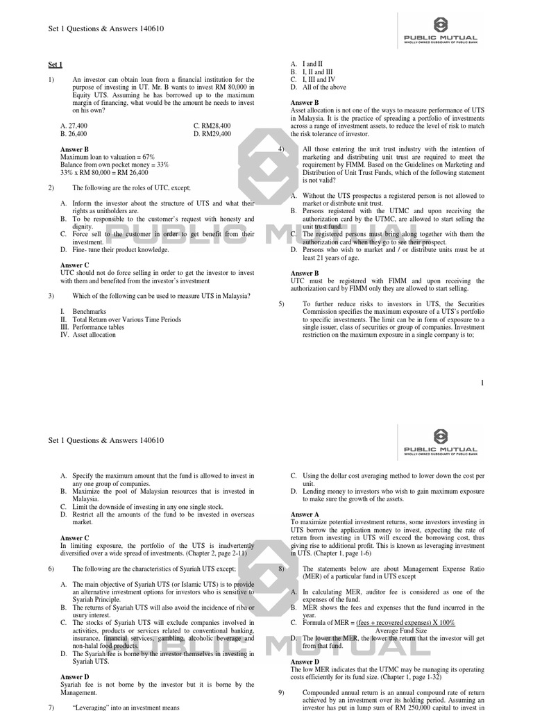 CUTE4+ +Set+1+ENGLISH+Questions+&+Answers+140610 | PDF | Investor ...
