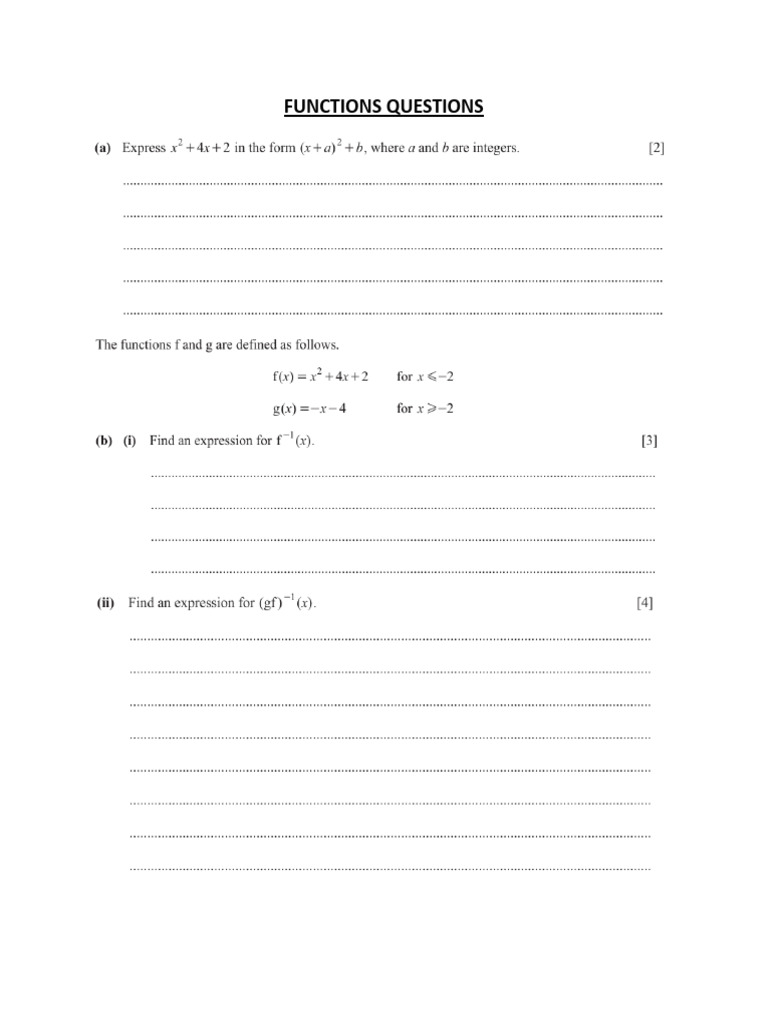 Functions Questions Y12 | PDF