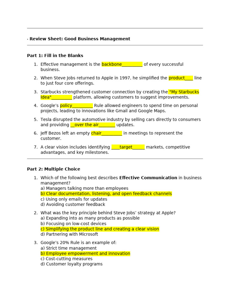 Review Sheet Good Business Management - Updated | PDF | Apple Inc ...