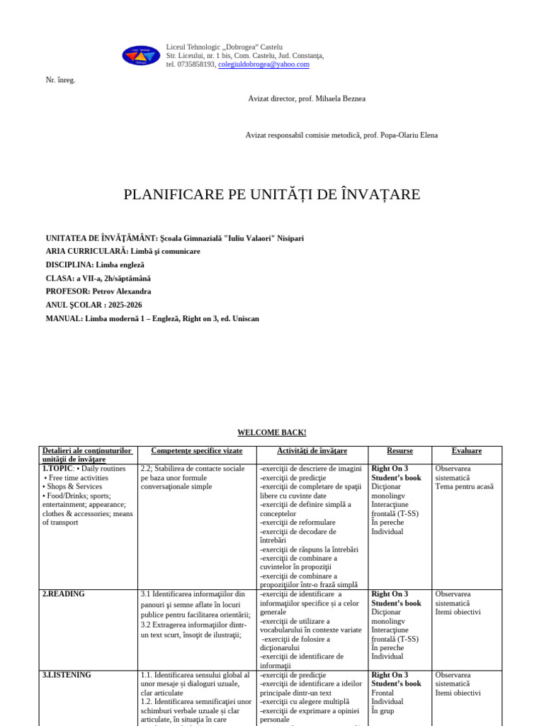 7 Planificare Pe Unitati | PDF