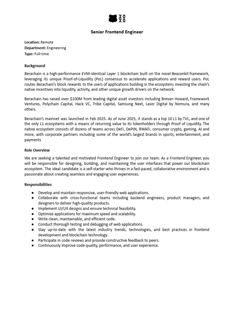 Berachain - Frontend JD | PDF | Software Development | Systems Architecture