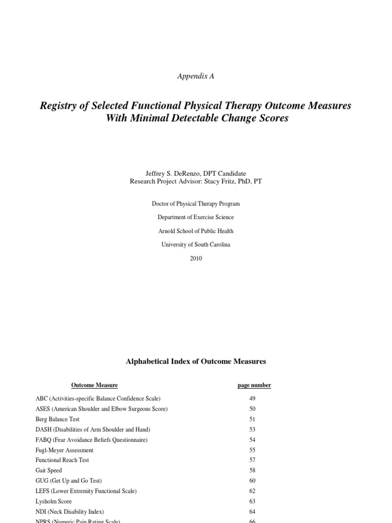 Functional Outcome Measures in PT | PDF | Balance (Ability) | Physical ...