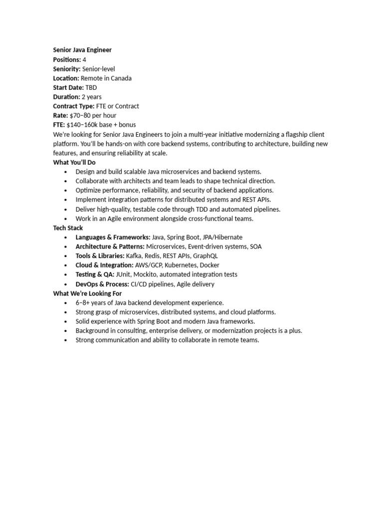 Senior Java Engineer RAVL (JDC2) | PDF