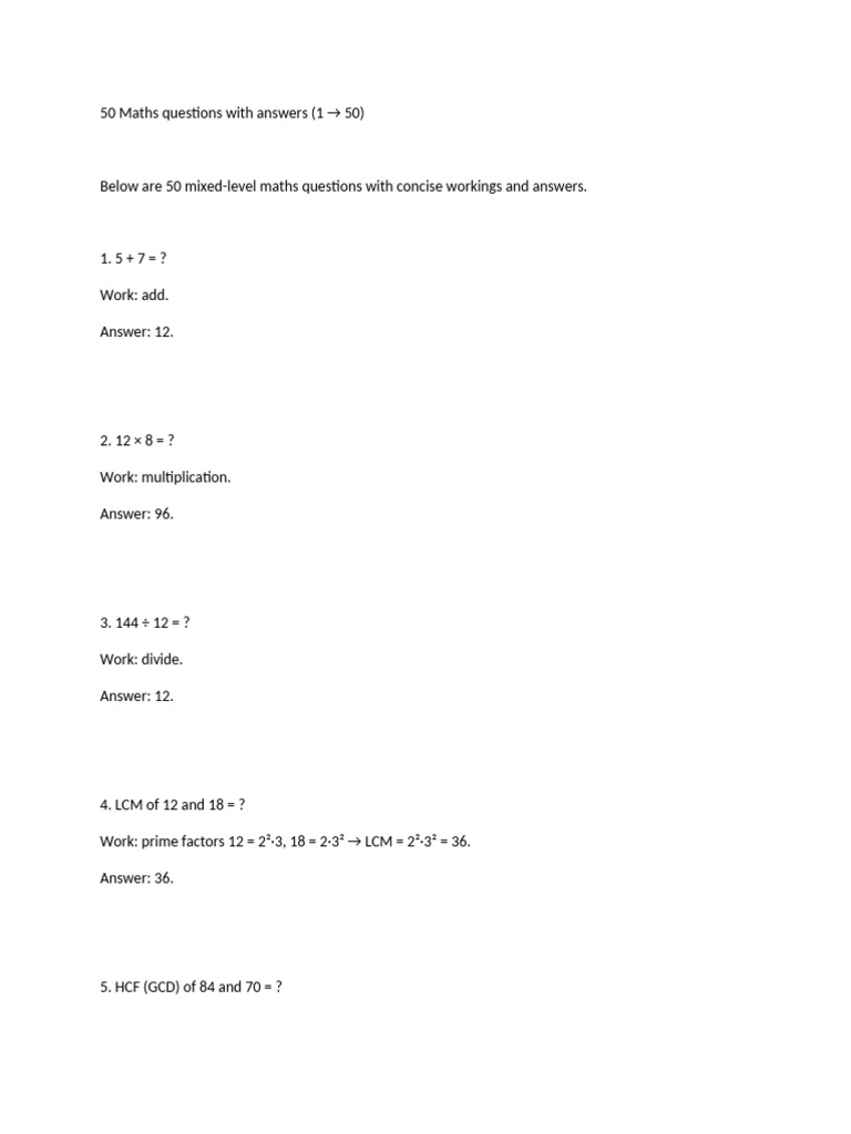 50 Maths questi-WPS Office | PDF | Circle | Number Theory