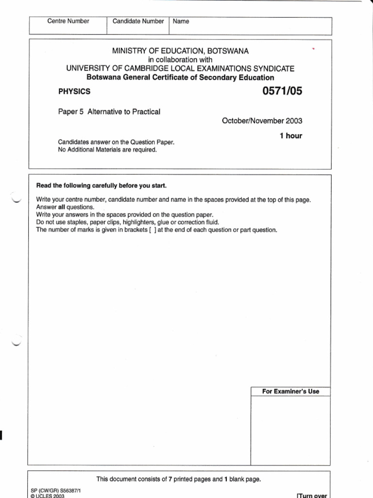 Bgcse Physics Paper 5 2003 | PDF | Physical Phenomena | Applied And ...