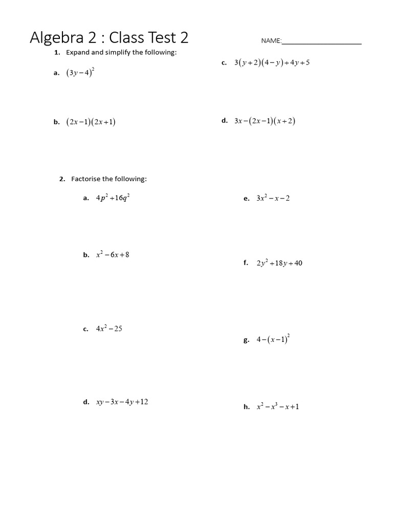 Stage 5 Further Algebra Quiz 2 | PDF