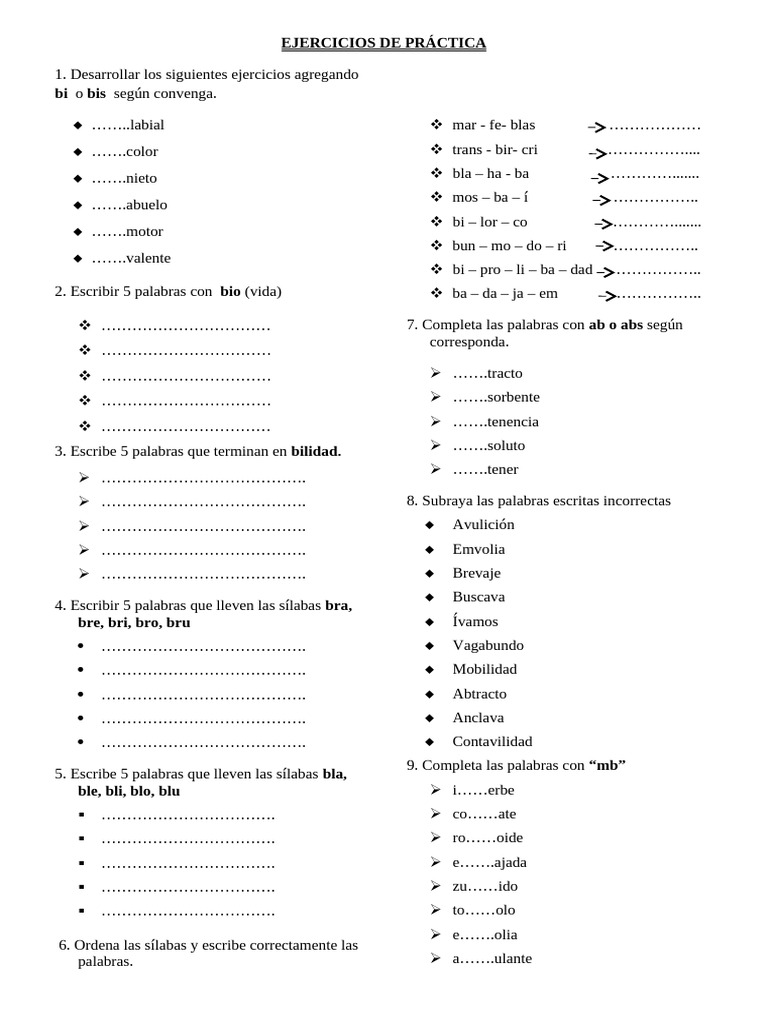 Ejercicios de Practica de La Letra B | PDF