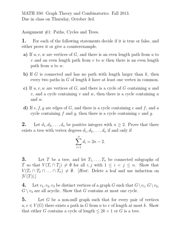 Graph Theory Assignment: Paths & Trees | PDF
