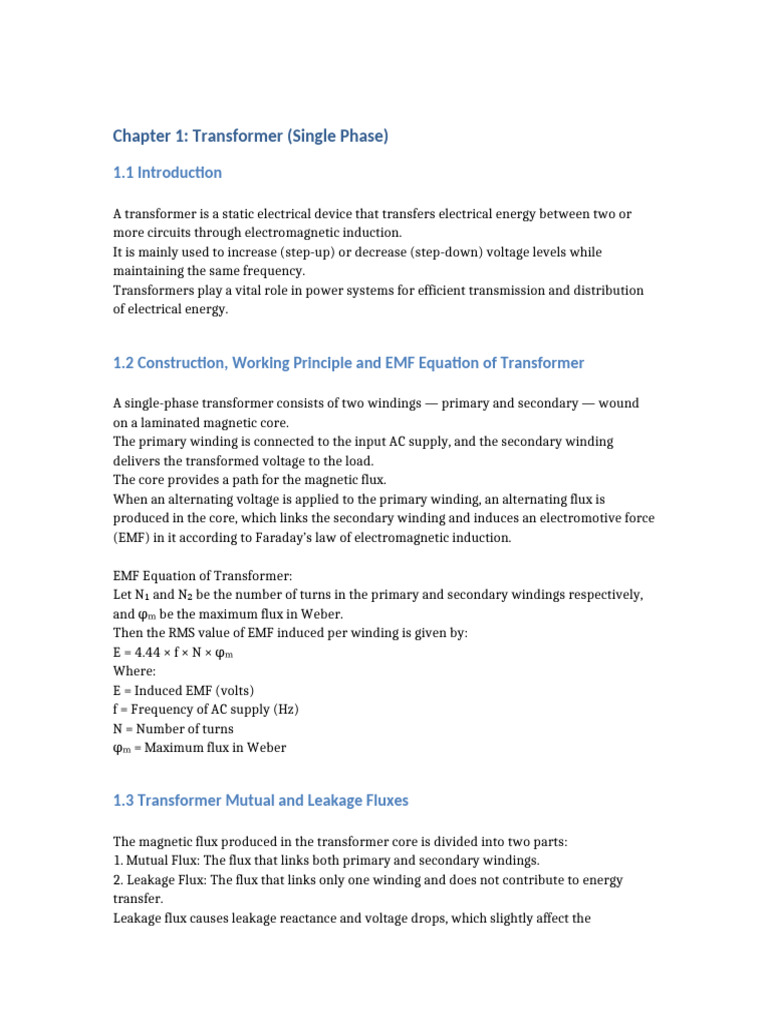 Single Phase Transformer Overview | PDF | Transformer | Electromagnetic ...
