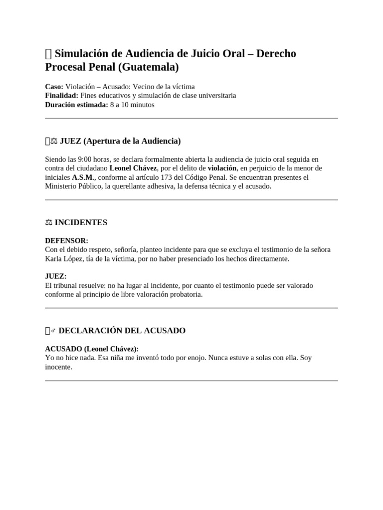 ? Simulación de Audiencia de Juicio Oral | PDF | Violación | Justicia