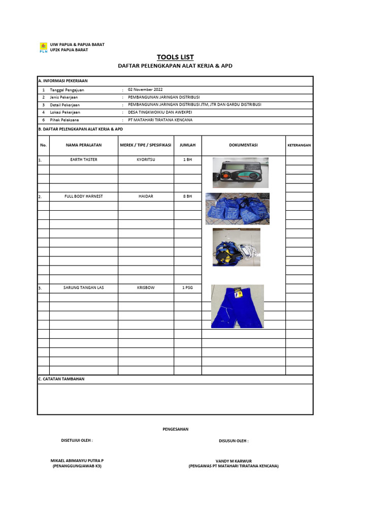 List Pelengkapan Alat Kerja Dan APD 001 | PDF