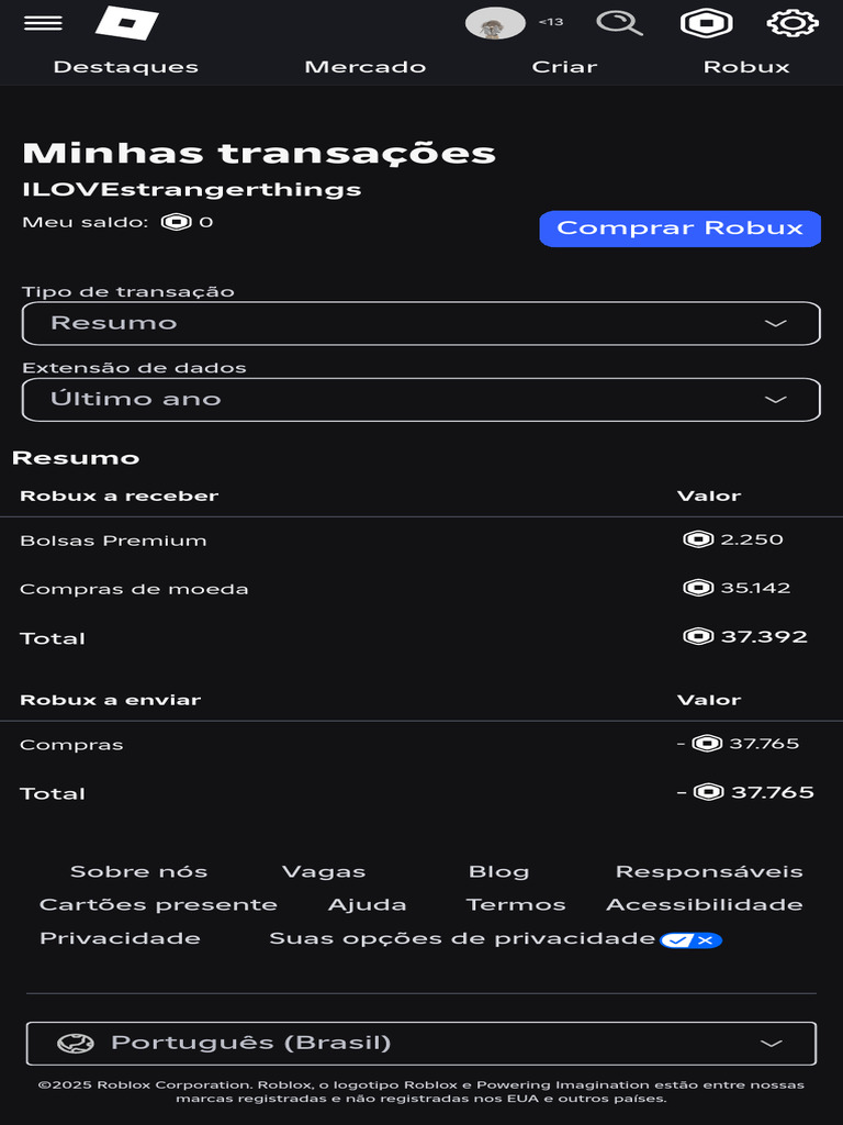 Minhas Transações no Roblox | PDF