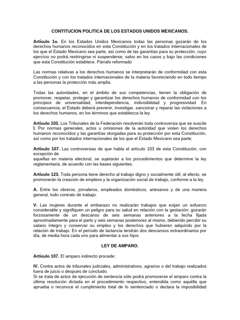 Contitucion Politica de Los Estados Unidos Mexicanos | PDF | Derechos ...