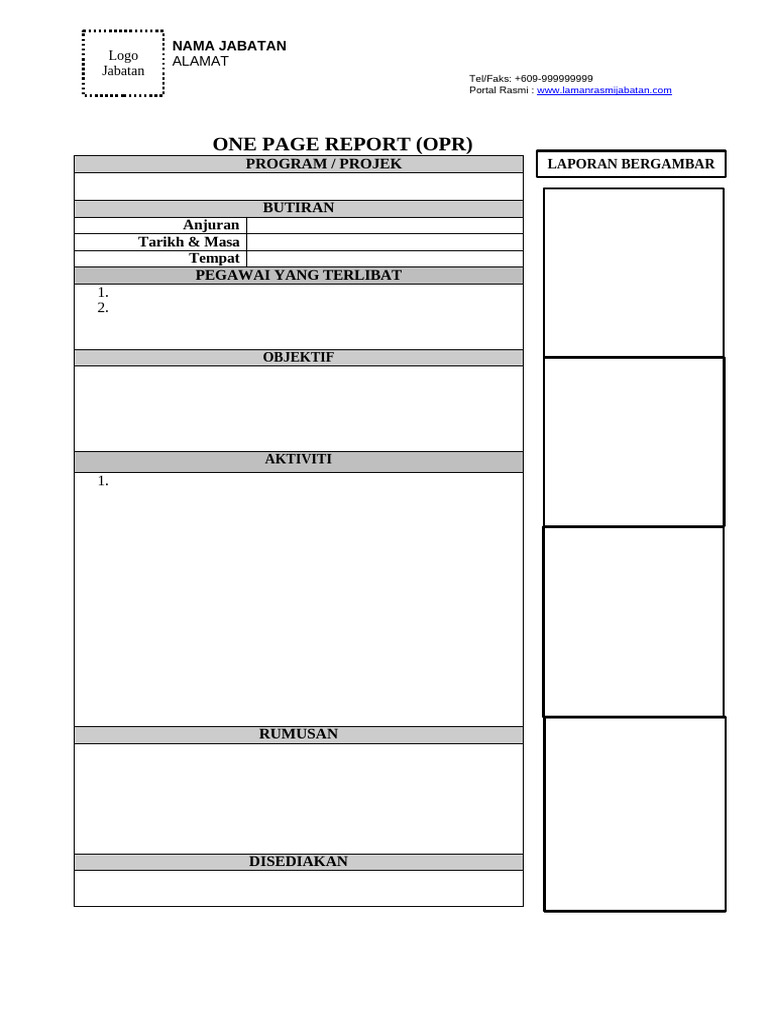 Templat One Page Report OPR | PDF