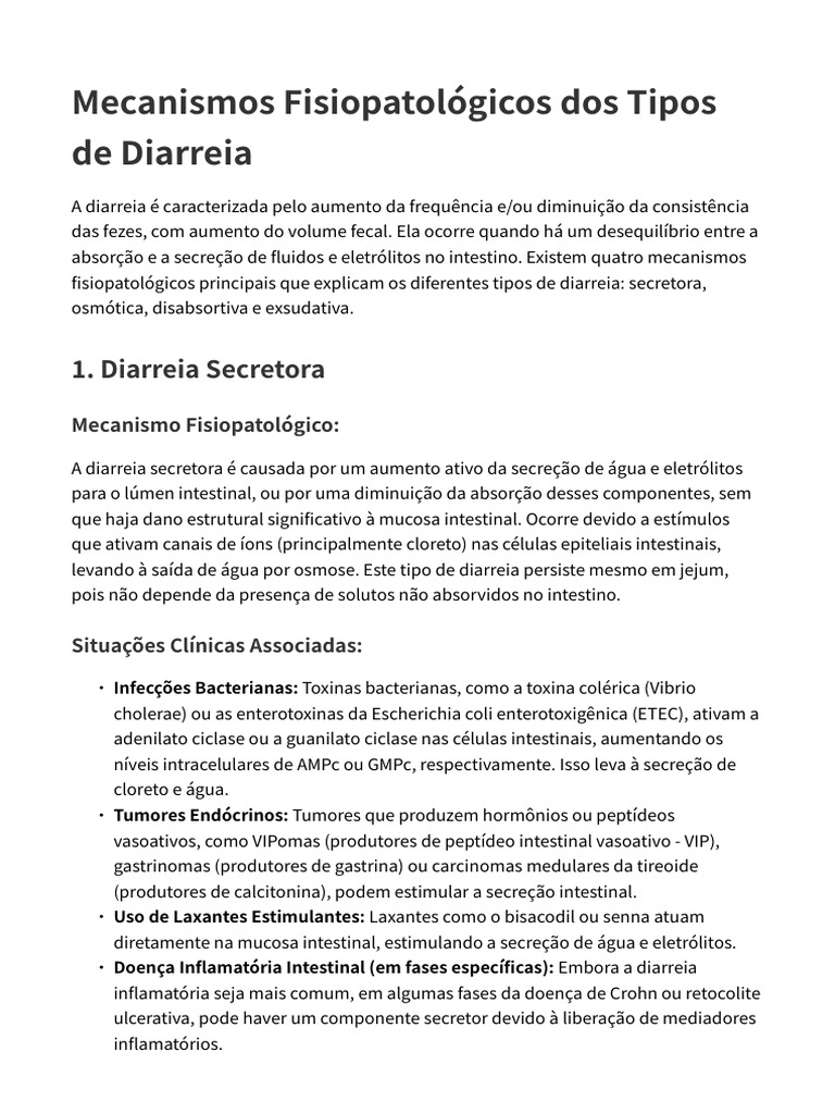 Mecanismos da Diarreia: Tipos e Causas | PDF | Trato gastrointestinal ...