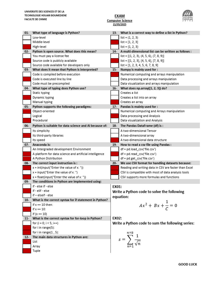 Python Programming Exam Questions | PDF | Python (Programming Language ...
