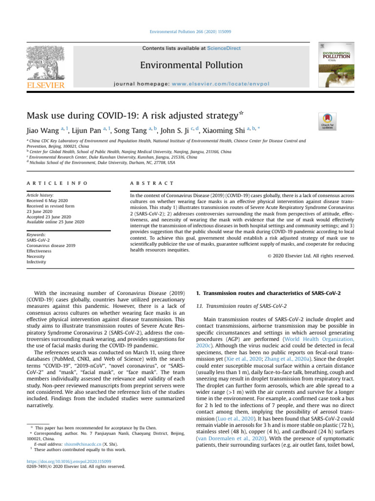 Mask Use During COVID-19 A Risk Adjusted Strategy | PDF | Medical ...