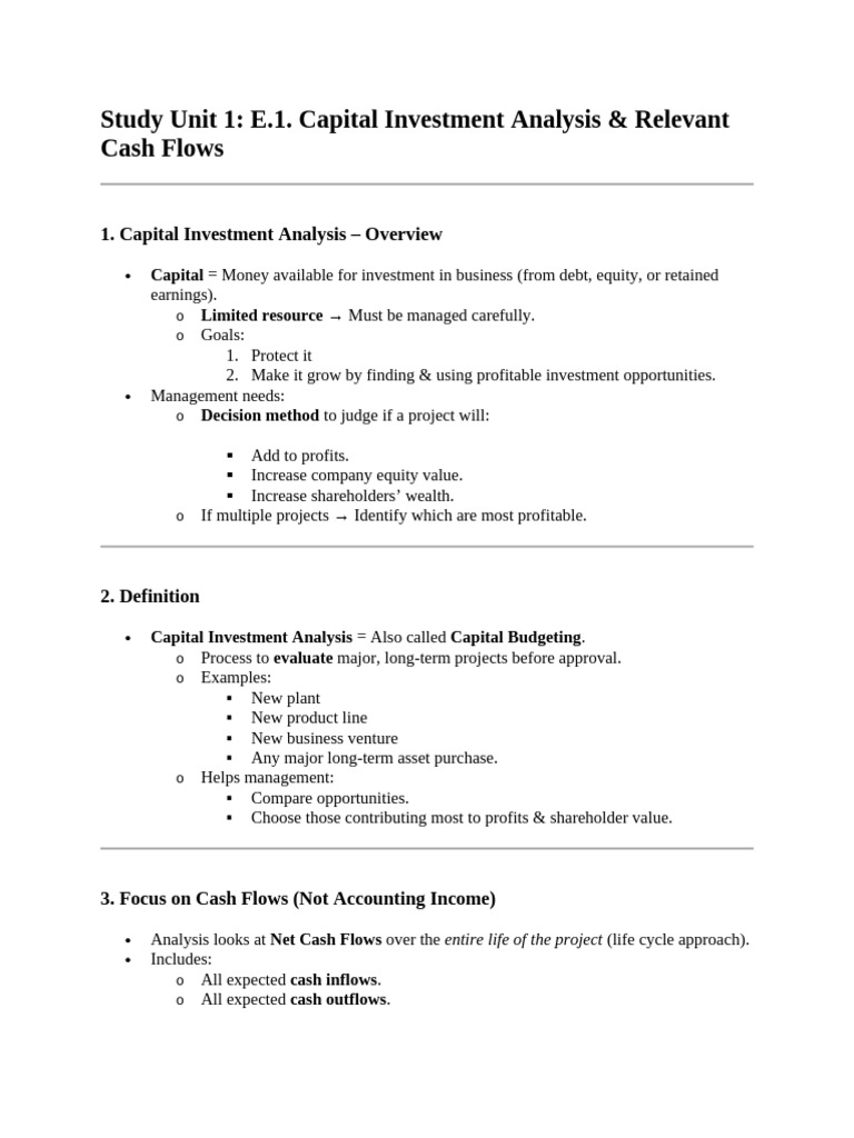 Capital Investment Analysis Overview | PDF | Depreciation | Net Present ...