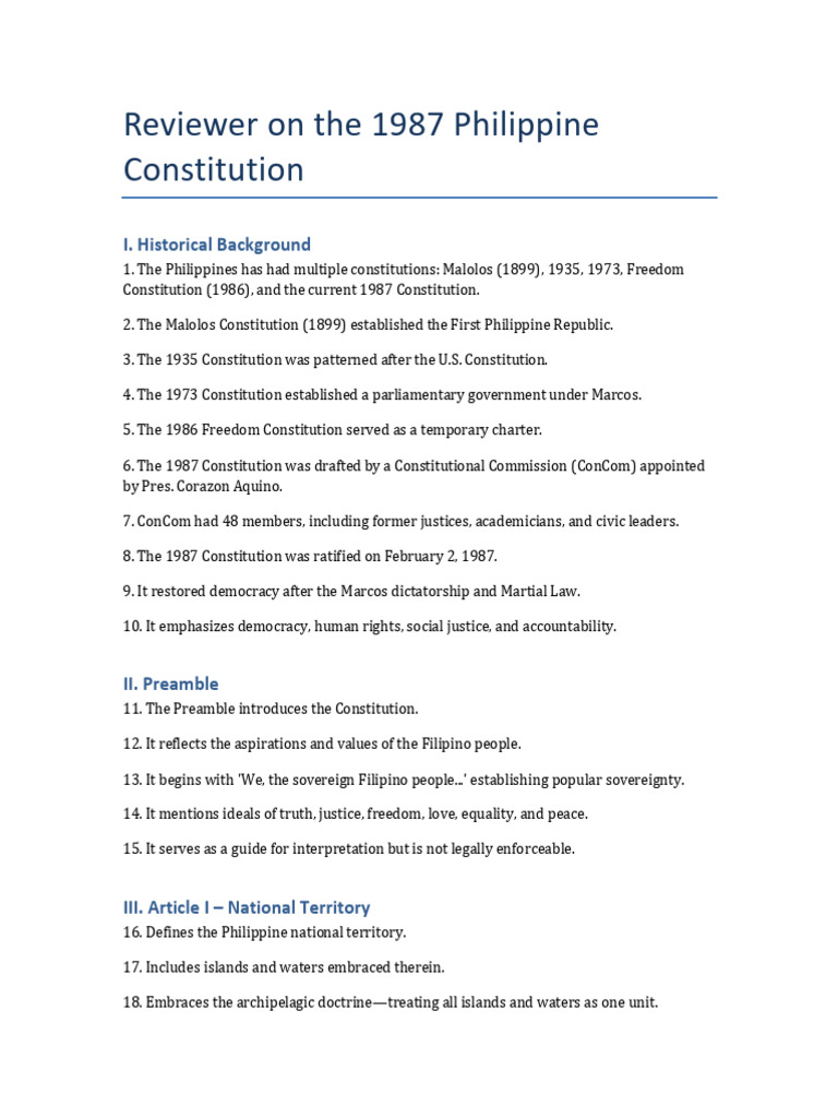 Overview of the 1987 Philippine Constitution | PDF | United States ...