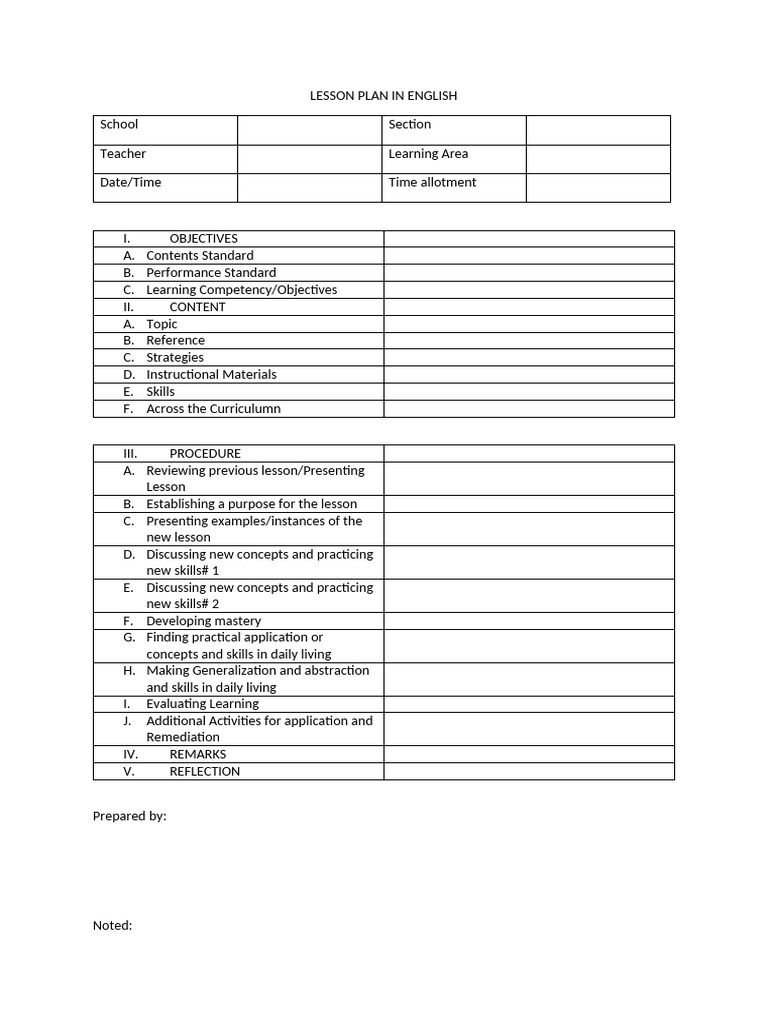 English Lesson Plan Template | PDF