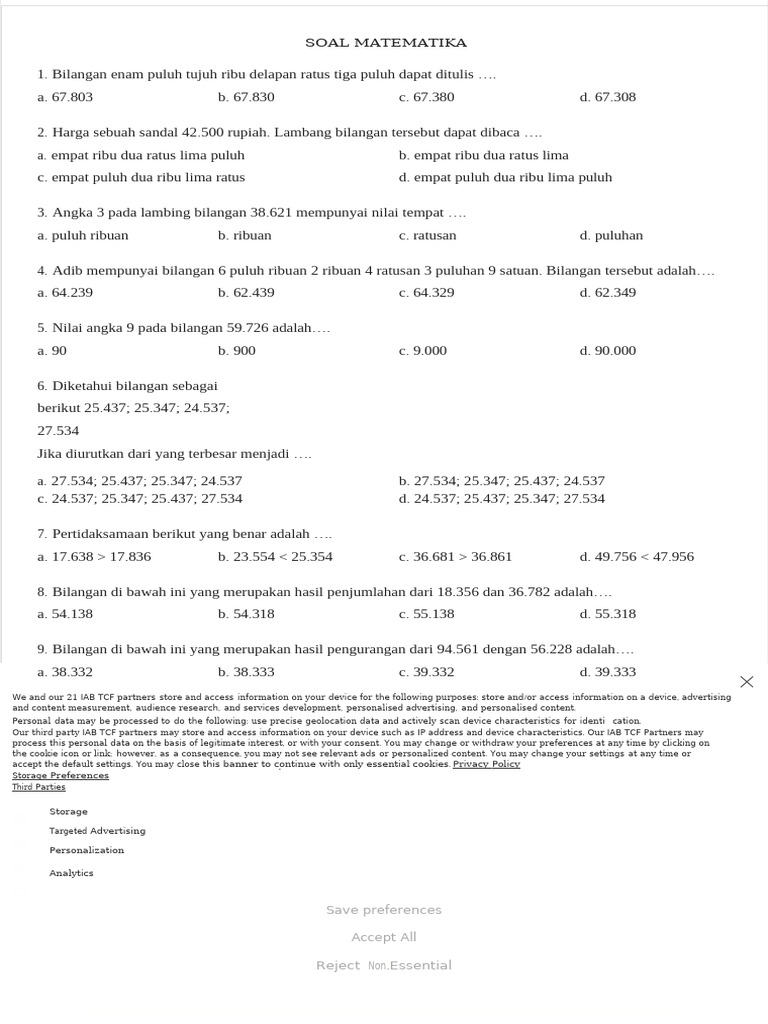 Soal Matematika Kelas 5 Bilangan Cacah | PDF