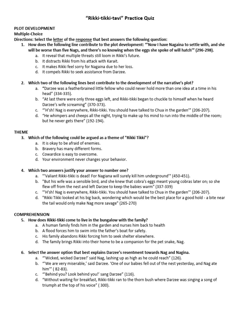 Rikki-Tikki-Tavi Quiz and Themes | PDF