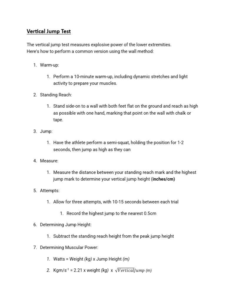 Vertical Jump Test Protocol Guide | PDF