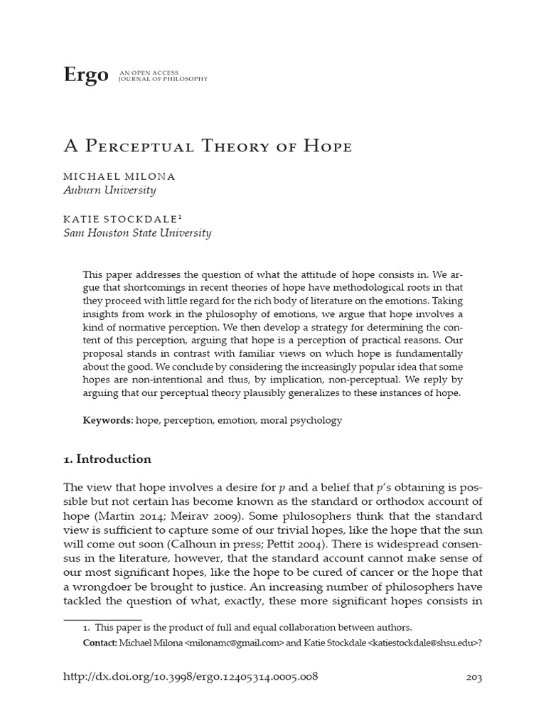 Perceptual Theory of Hope Explained | PDF | Feeling | Perception