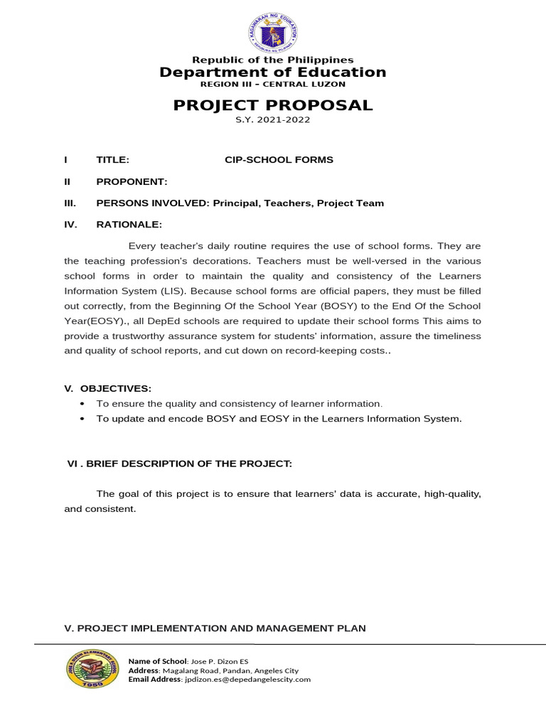 School Forms Project Proposal 2021-2022 | PDF