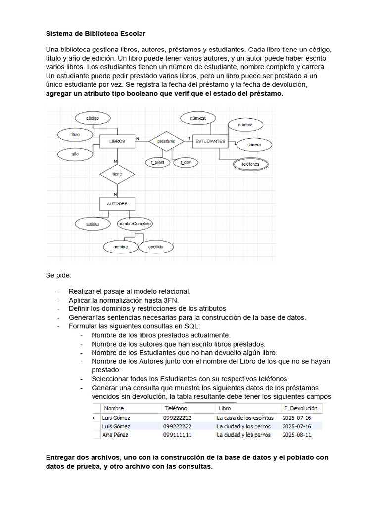Sistema de Biblioteca Escolar: Diseño y SQL | PDF