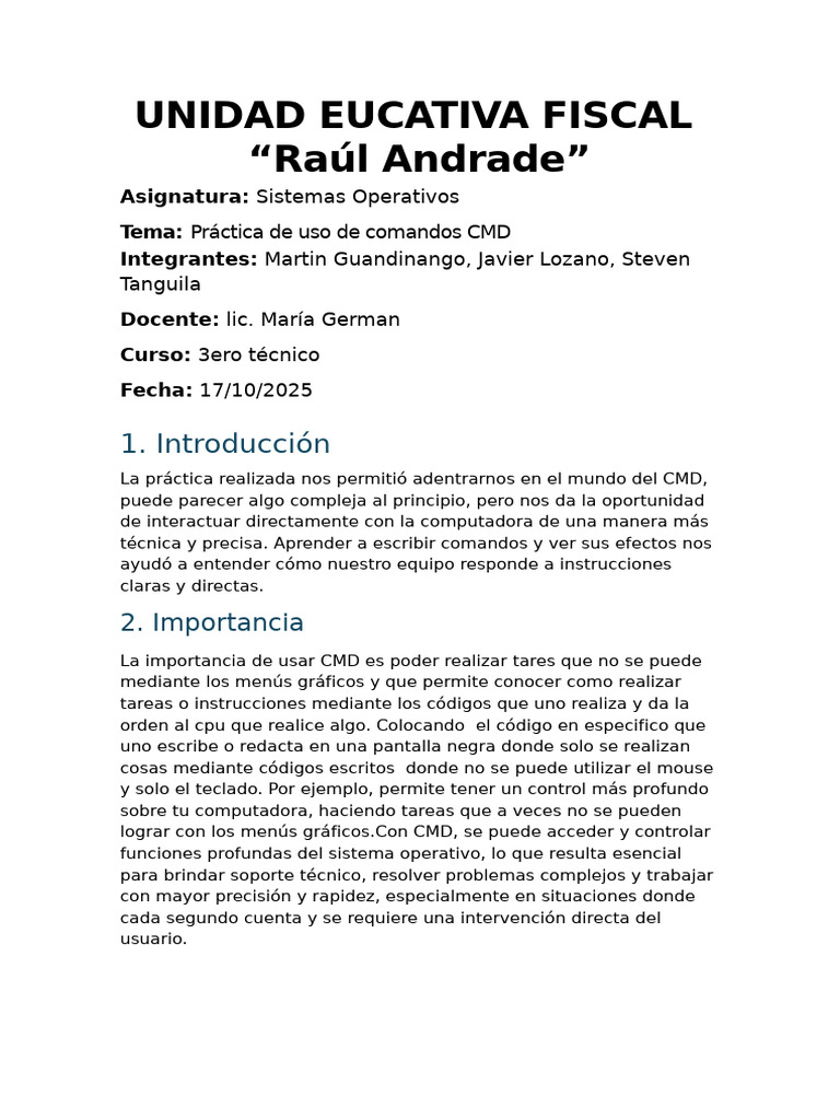 Práctica de Comandos CMD en Sistemas Operativos | PDF | Archivo de ...