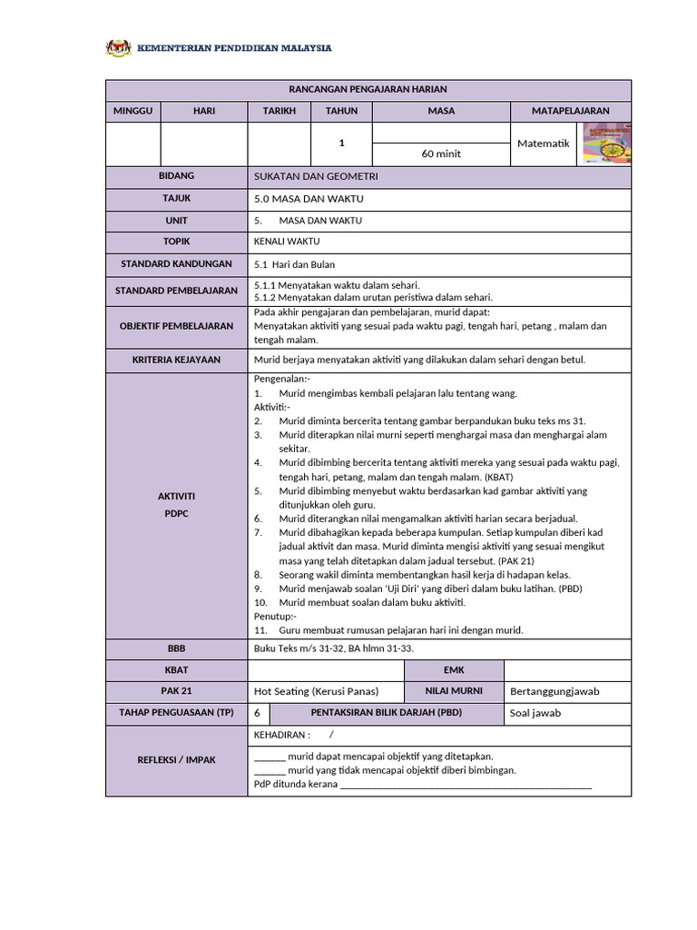 RPH Mate THN 1 Tajuk 5 (m22-24) | PDF