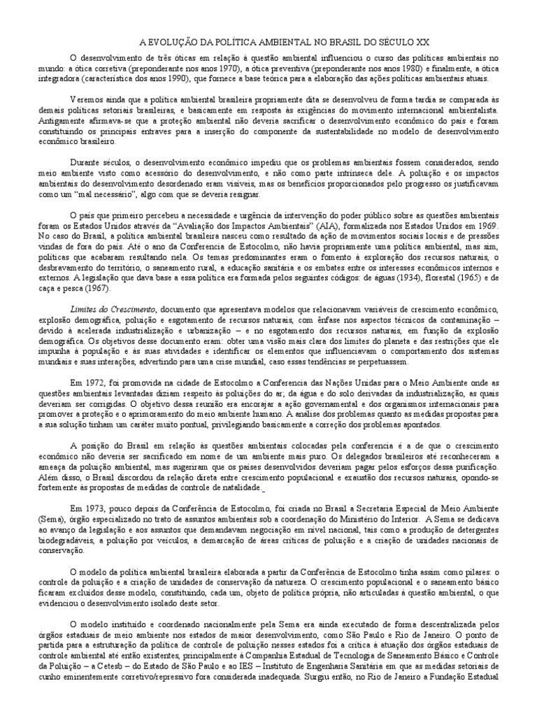 Evolução da Política Ambiental no Brasil | PDF | Ambientalismo ...