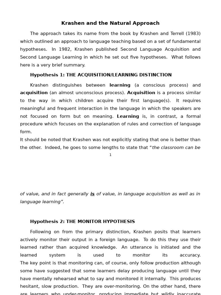 Krashen's Natural Approach Explained | PDF | Second Language | Language ...