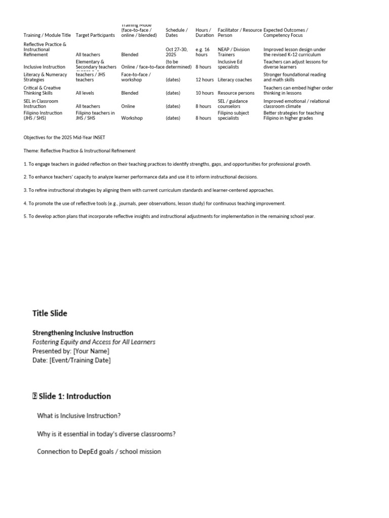 2025 INSET: Reflective Practice Training | PDF | Teachers | Reflective ...