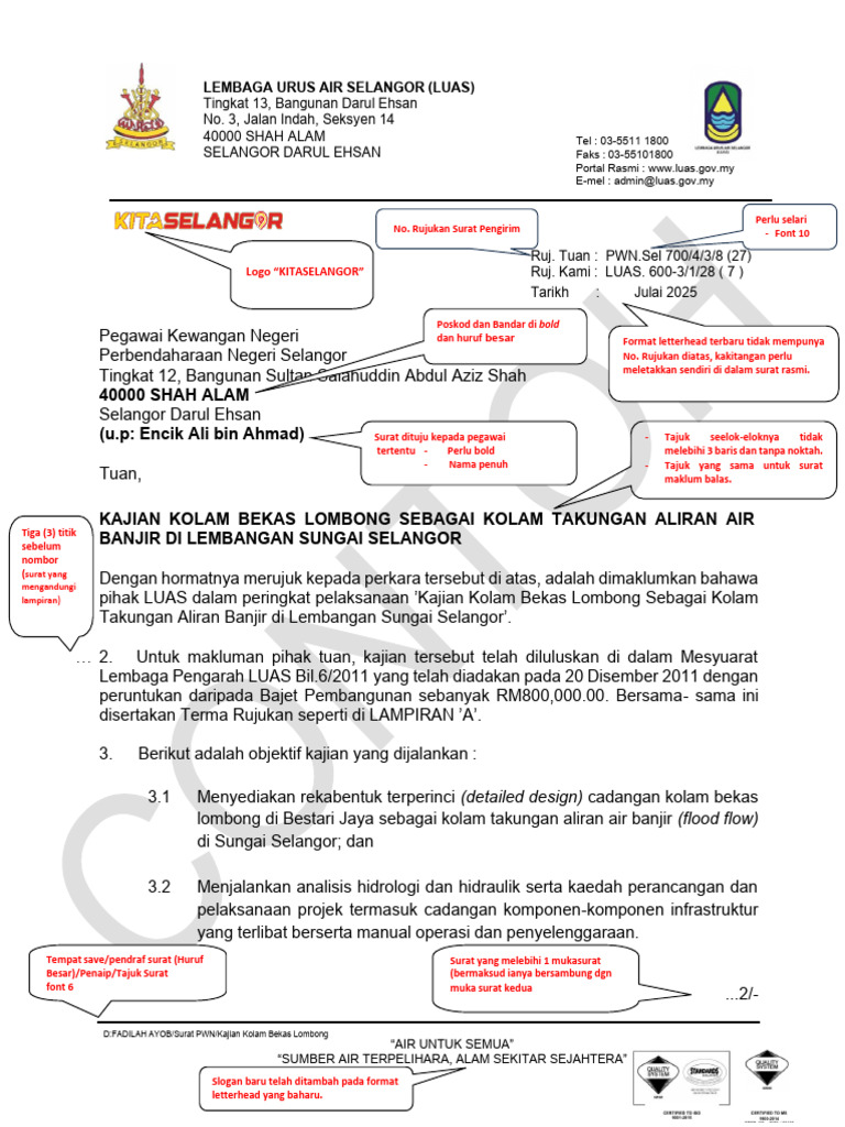 Format Surat Rasmi LUAS - Pengarah 2025 | PDF